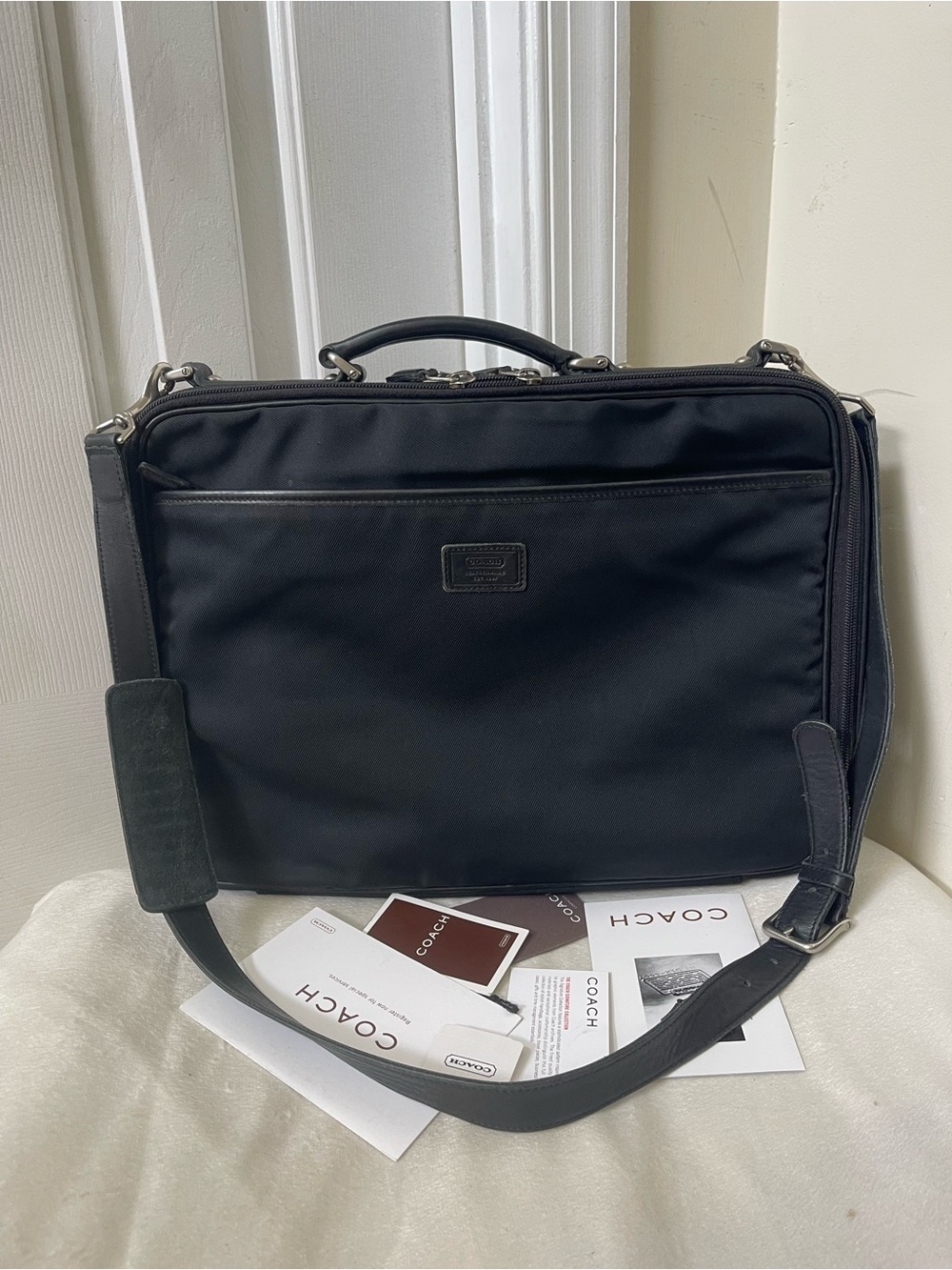 Coach Black Nylon Briefcase with Shoulder Strap and Top Handle